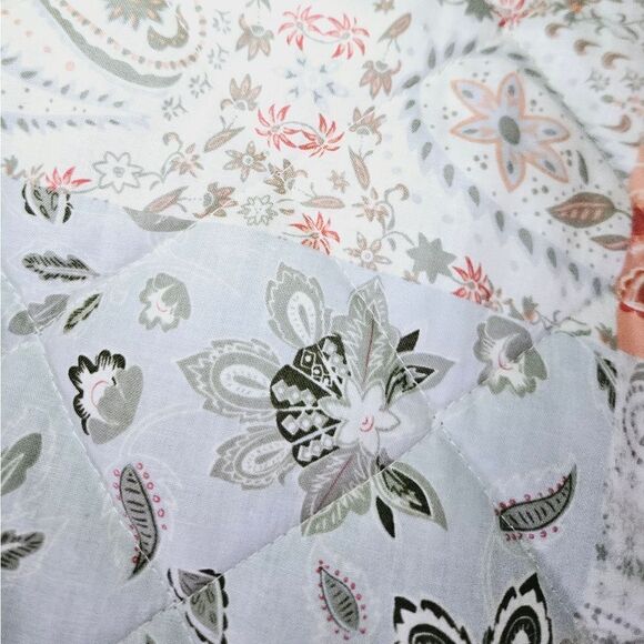 7 for All Mankind Quilted Paisley Pastel Patchwork Zip Up Puffer Jacket Coat L - Picture 7 of 13